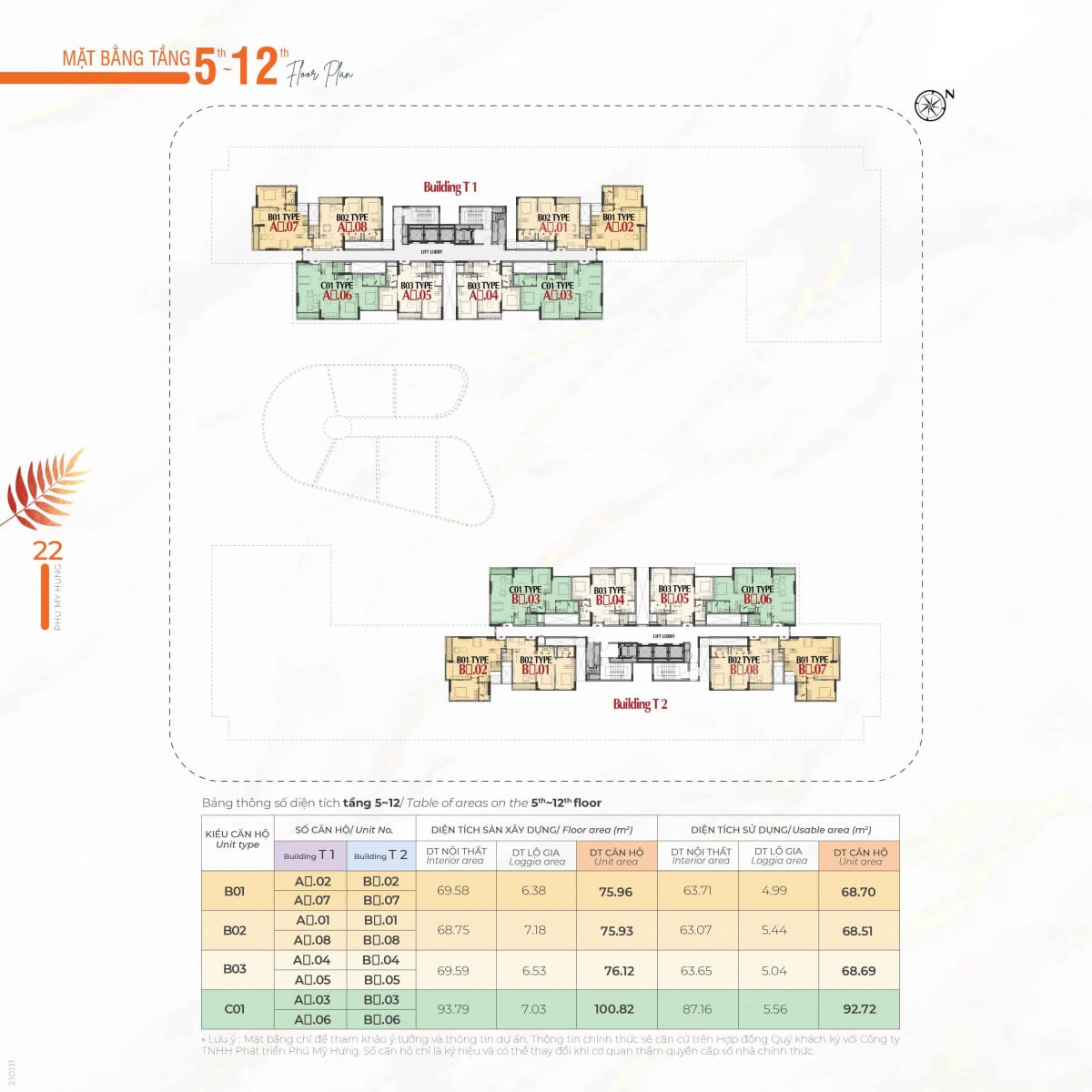 Mặt bằng tầng 5-12 căn hộ Cardinal Court Phú Mỹ Hưng