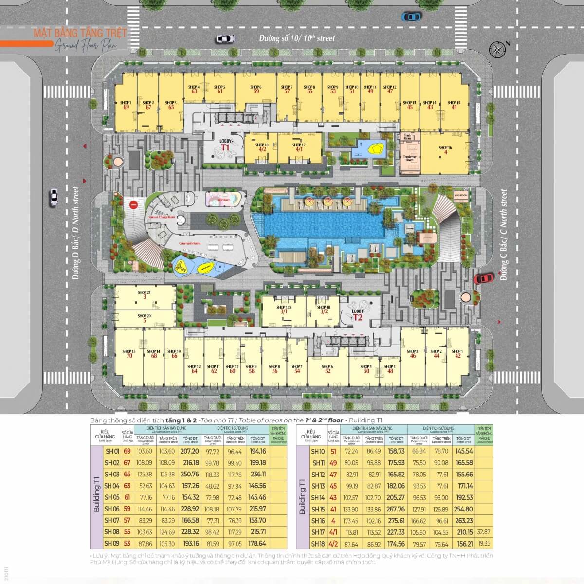 Mặt bằng tầng trệt căn hộ Cardinal Court Phú Mỹ Hưng